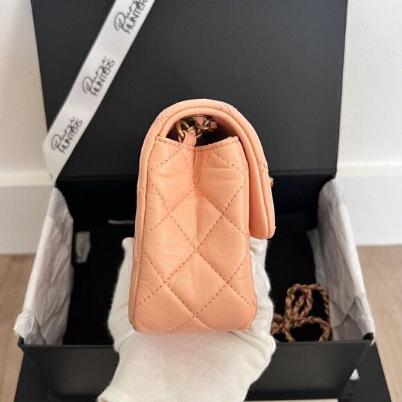 100% Authentic CHANEL Mini Rectangular in Salmon Pink Lambskin with GHW - Picture 4 of 14